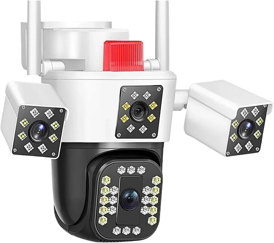 Telecamera di sorveglianza intelligente a rotazione con tre teste