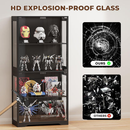 S Vetrina con Ante in Vetro – Credenza a 4 Ripiani con Luci LED a 3 Colori