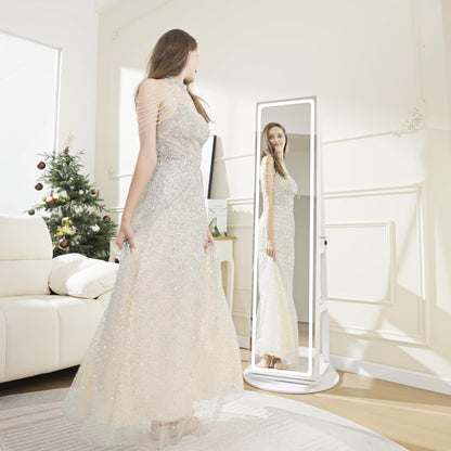 AT Armadio portagioie con specchio a figura intera e luci LED regolabili