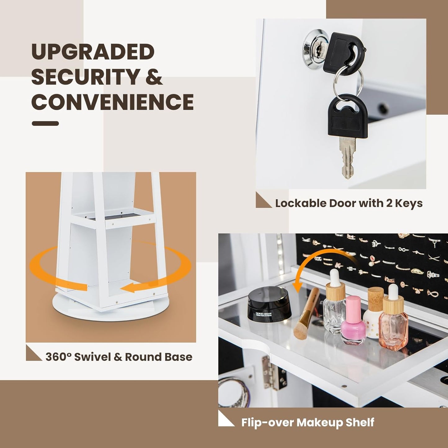 TT Armadio portagioie con specchio a figura intera e luci LED regolabili