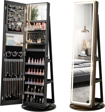 Armadio portagioie con specchio a figura intera e luci LED regolabili