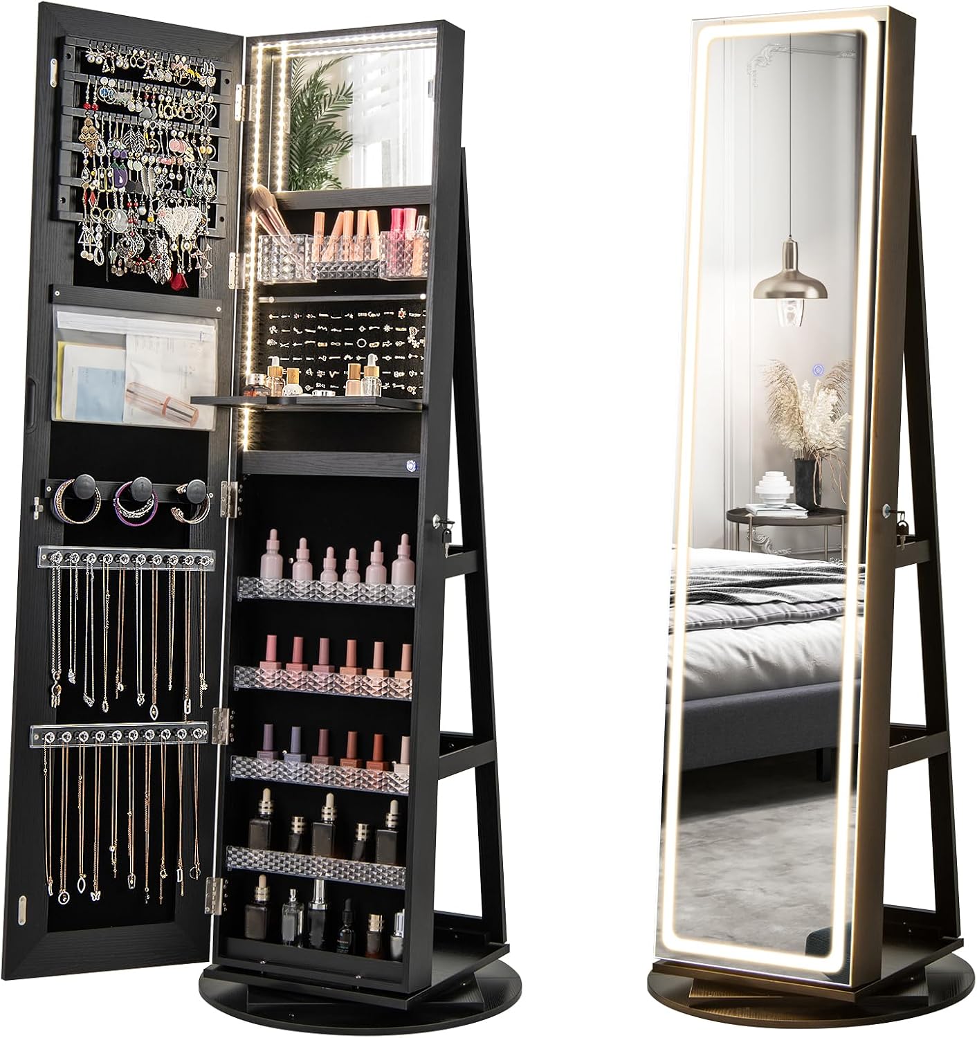 AT Armadio portagioie con specchio a figura intera e luci LED regolabili