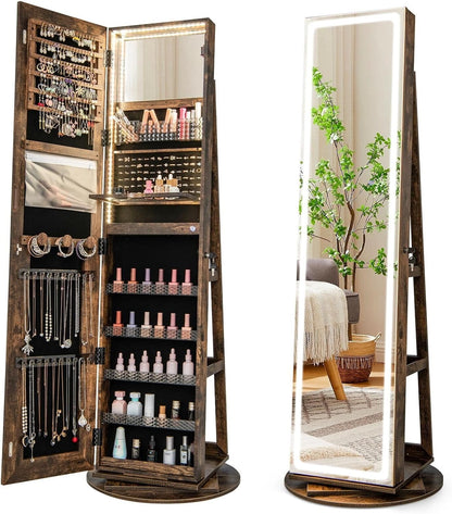 A Armadio portagioie con specchio a figura intera e luci LED regolabili