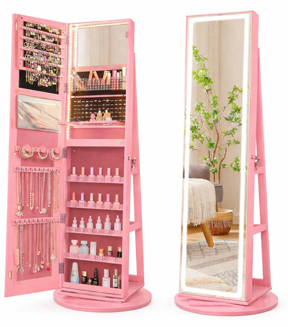 Armadio portagioie con specchio a figura intera e luci LED regolabili