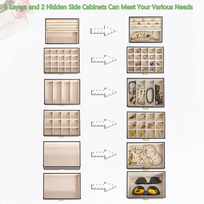 AKOZLIN Huge Jewelry Box Organizer Functional Lockable, Large Leather Jewelry Storage Case for Women Girls Ring Necklace Earring Bracelet Holder Organizer with Mirror