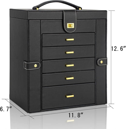 AKOZLIN Huge Jewelry Box Organizer Functional Lockable, Large Leather Jewelry Storage Case for Women Girls Ring Necklace Earring Bracelet Holder Organizer with Mirror